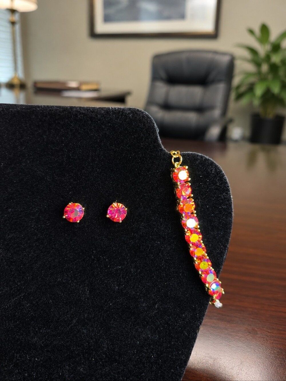 Park Lane Pink Aurora Crystal Earrings and Bracelet Set